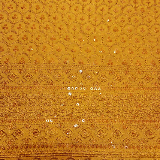 Broderie Anglais Pailletten-Stickerei, ANGLAISE, weicher Viskose-Kleider-Bastelstoff, 111,8 cm (Senf)