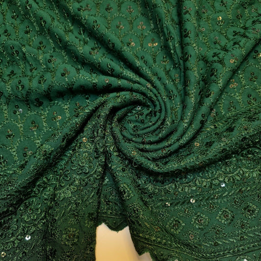 Broderie Anglais Sequin Embroidery ANGLAISE Soft Viscose Dress Craft Fabric 44" (Bottle Green)