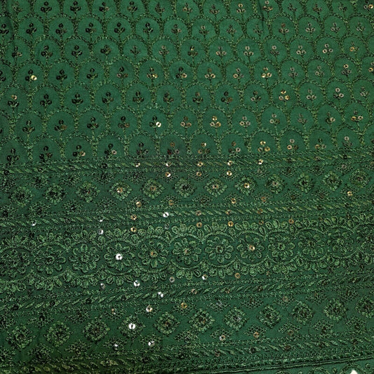Broderie Anglais Sequin Embroidery ANGLAISE Soft Viscose Dress Craft Fabric 44" (Bottle Green)