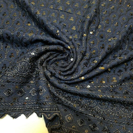 Broderie Anglais Sequin Embroidery ANGLAISE Soft Viscose Dress Craft Fabric 44" (Navy)