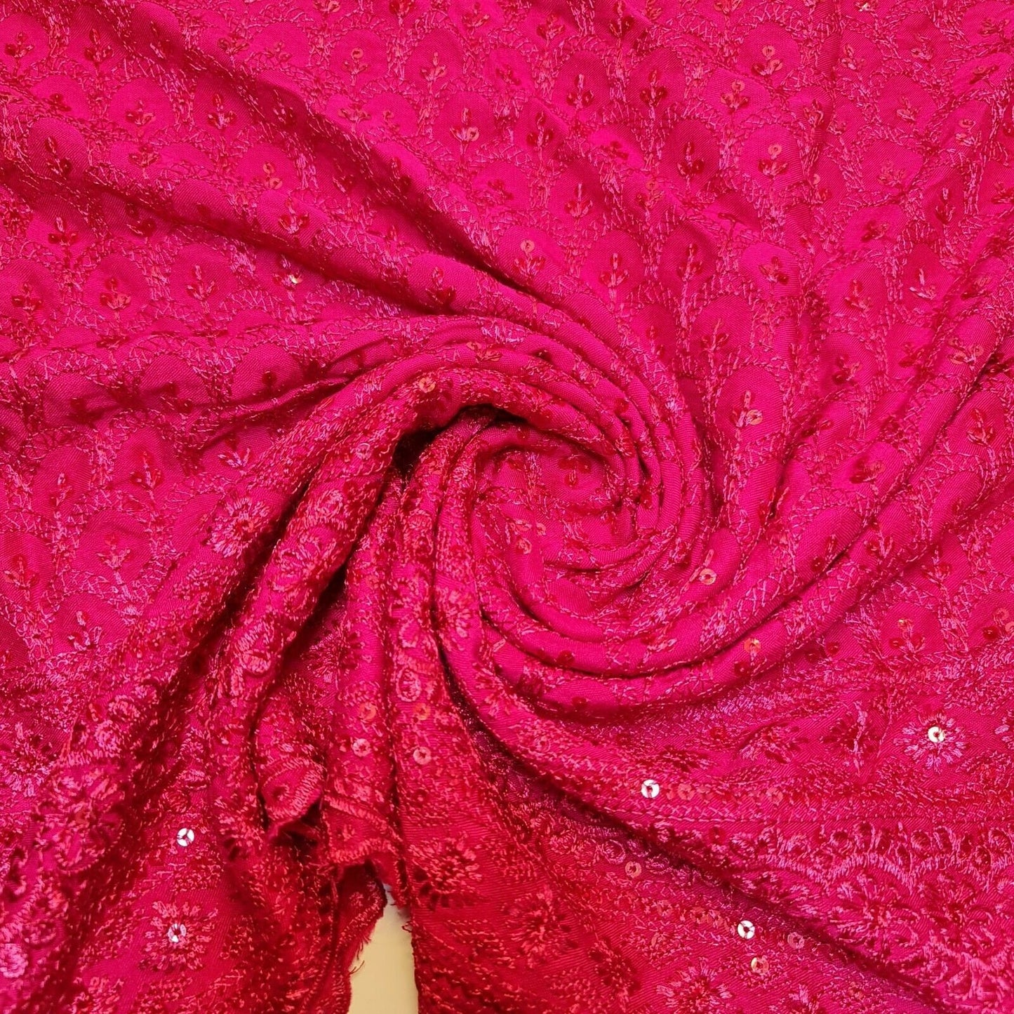 Broderie Anglais Sequin Embroidery ANGLAISE Soft Viscose Dress Craft Fabric 44" (Cerise Pink)