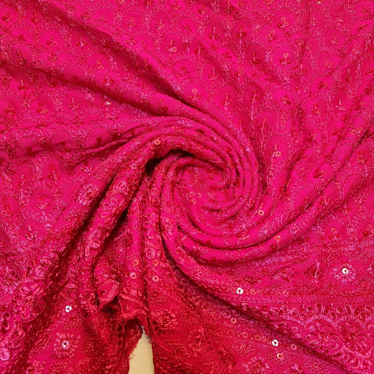Cerise Pink Broderie Anglaise Sequin Embroidery Soft Viscose Dress Craft Fabric – 44" By The Meter
