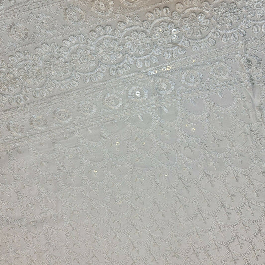 Broderie Anglais Paillettenstickerei ANGLAISE Weicher Viskose-Kleider-Bastelstoff 44" (Weiß Elfenbein)