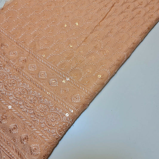 Broderie Anglais Sequin Embroidery ANGLAISE Soft Viscose Dress Craft Fabric 44" (Peach)