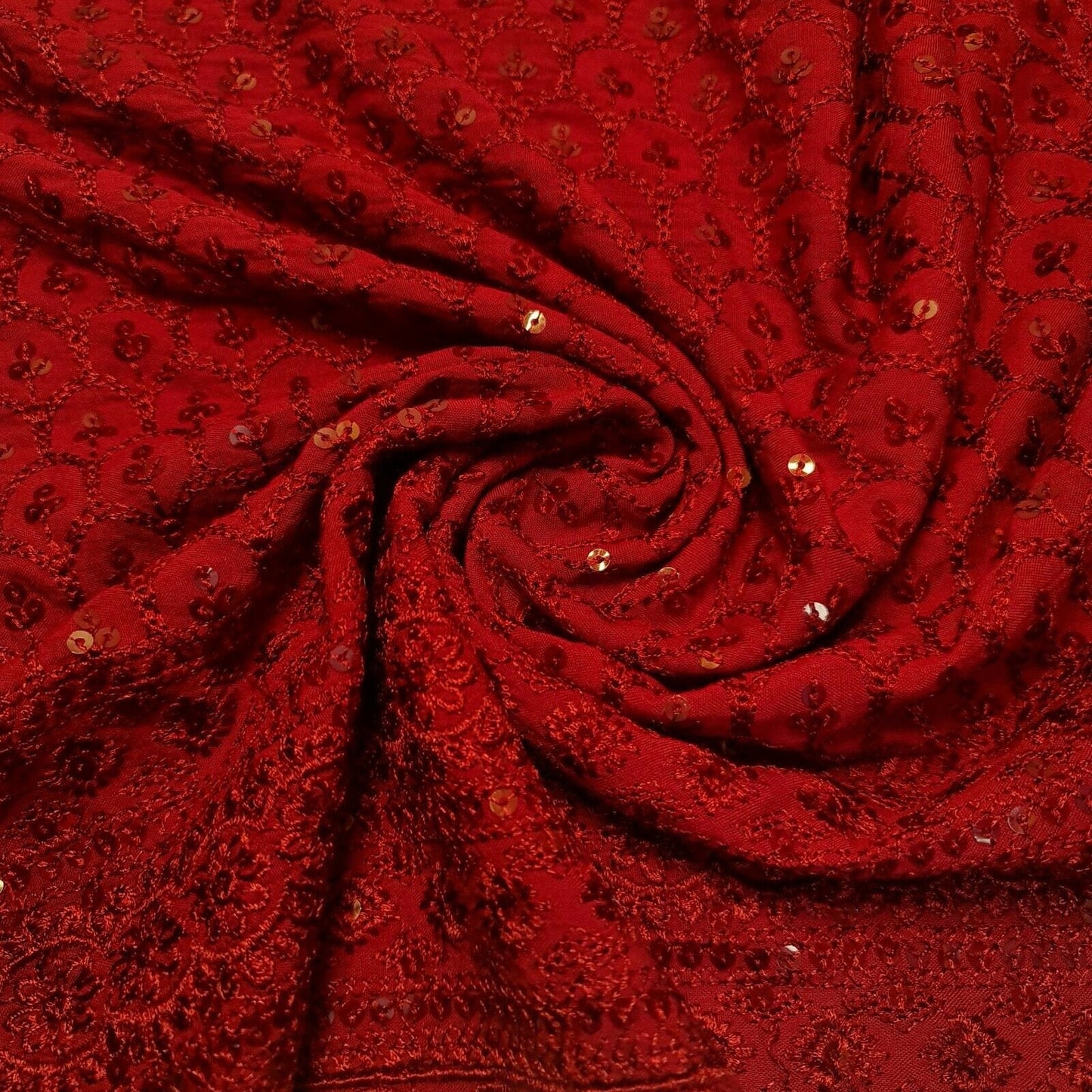 Broderie Anglais Sequin Embroidery ANGLAISE Soft Viscose Dress Craft Fabric 44" (Red)