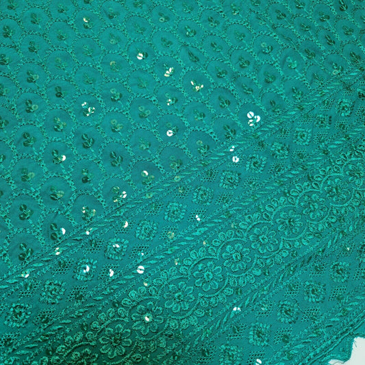 Broderie Anglais Sequin Embroidery ANGLAISE Soft Viscose Dress Craft Fabric 44" (Jade)