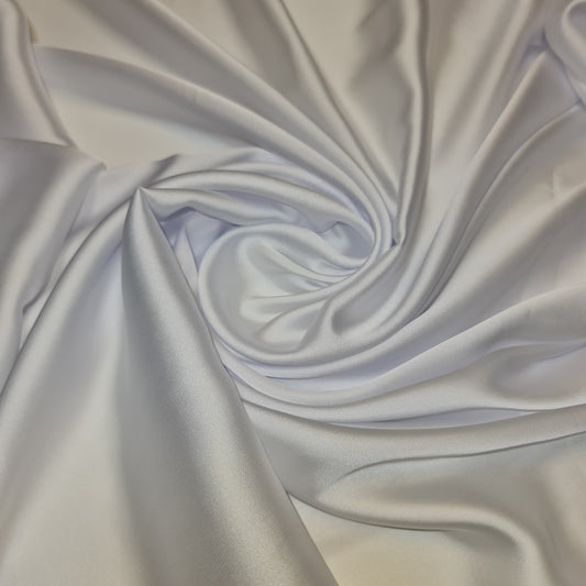 WHITE Luxury Glossy Charmeuse Satin Weave Polyester Fabric – 44” Wide – Bridal, Evening & Lingerie Material (By the Meter)
