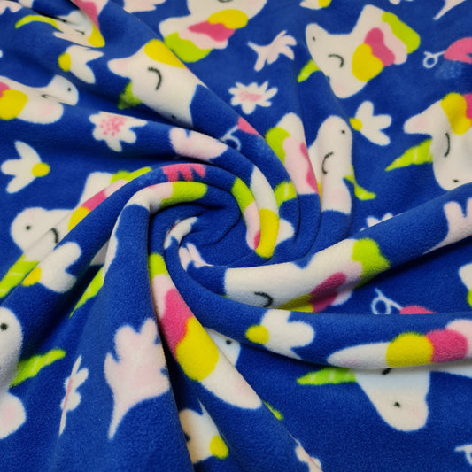 Children's Printed Polar Fleece Soft Throw Blanket Anti Pill Fabric Material 58" (Blue Base Unicorn)