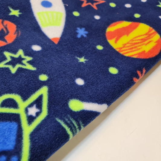 Children's Printed Polar Fleece Soft Throw Blanket Anti Pill Fabric Material 58" (Space Universe Blue)