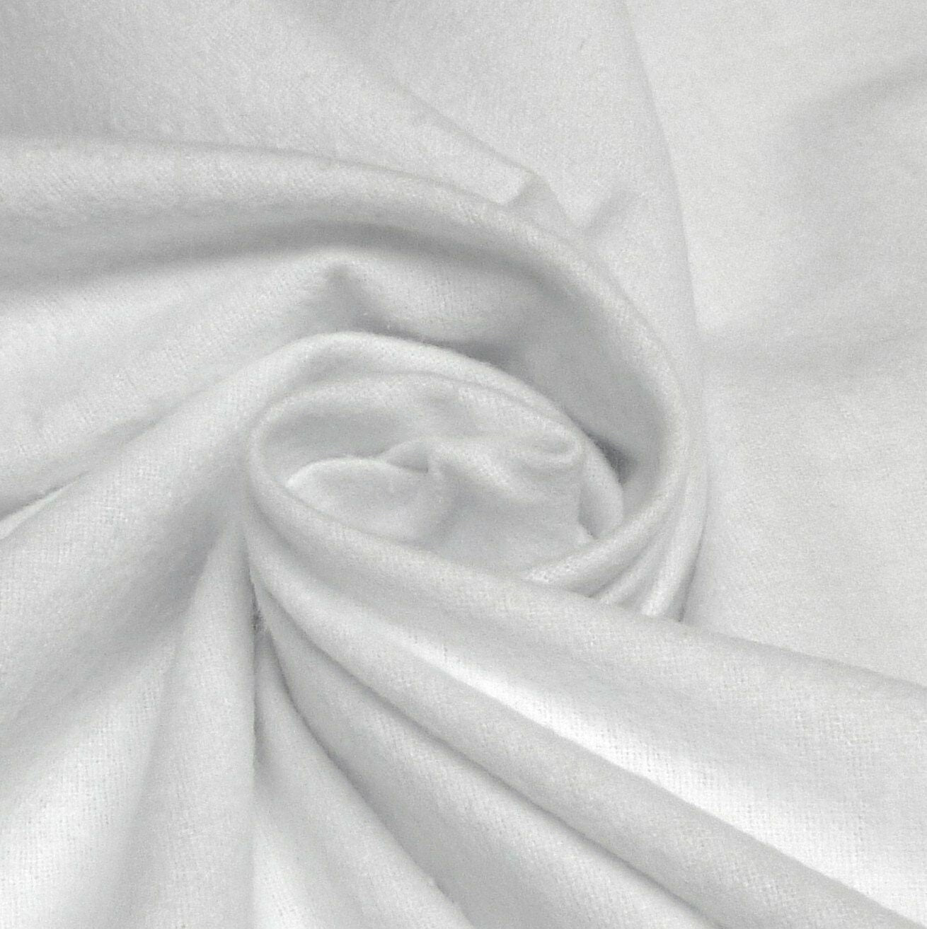 Plain Coloured Winceyette Flannel Brushed 100% Soft Cotton Flannel Fabric (White)