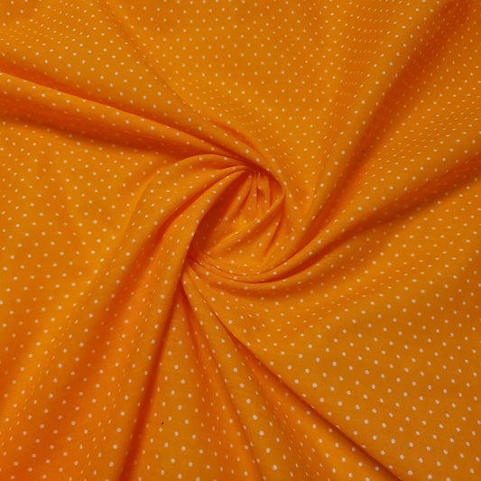 Polycotton White Polka Dot Orange Base Summer Dress Fabric Craft (44" inch wide)