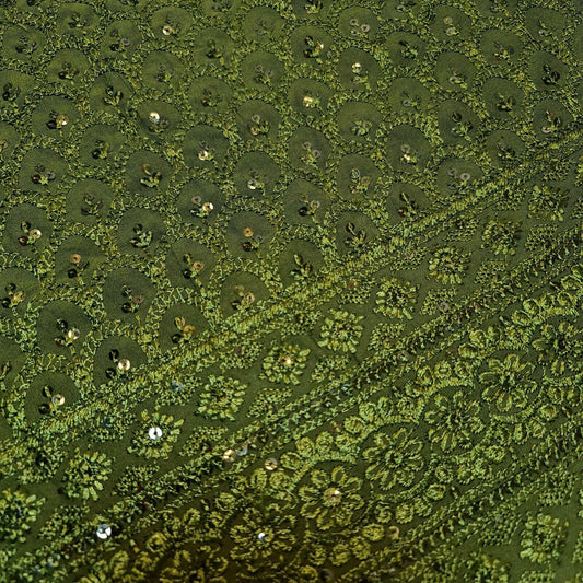 Broderie Anglais Pailletten-Stickerei, ANGLAISE, weicher Viskose-Kleider-Bastelstoff, 111,8 cm (Oliv)
