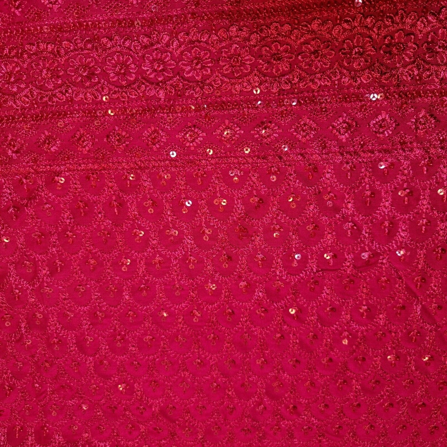 Broderie Anglais Sequin Embroidery ANGLAISE Soft Viscose Dress Craft Fabric 44" (Cerise Pink)