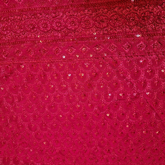 Cerise Pink Broderie Anglaise Sequin Embroidery Soft Viscose Dress Craft Fabric – 44" By The Meter
