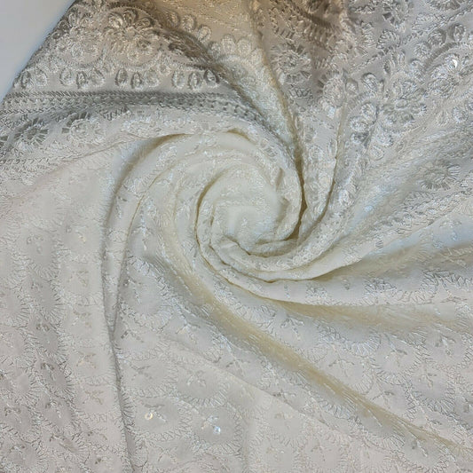 Broderie Anglais Sequin Embroidery ANGLAISE Soft Viscose Dress Craft Fabric 44" (White Ivory)