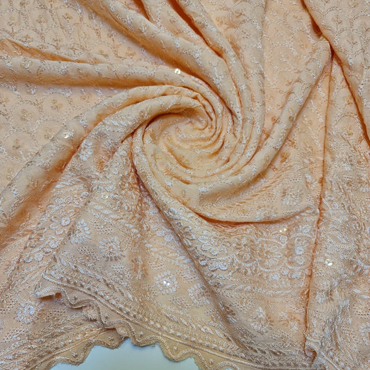 Broderie Anglais Sequin Embroidery ANGLAISE Soft Viscose Dress Craft Fabric 44" (Peach)