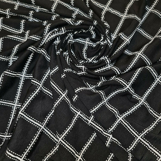 Soft Black Checks Cotton Jersey Stretch Knit T Shirt Baby Grow Dress Fabric 58"