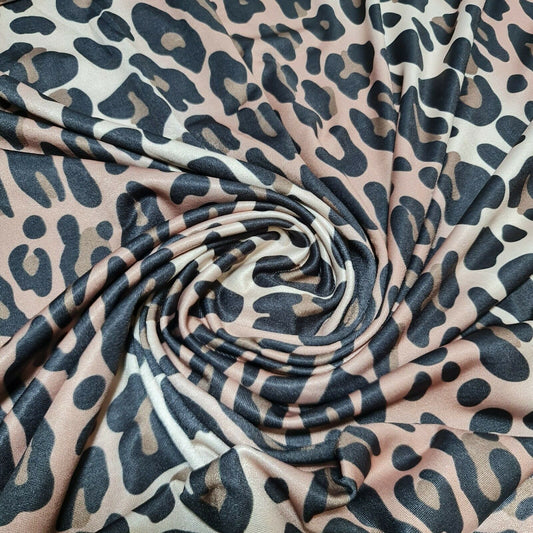 Leopard Beige Brown ITY Spandex Jersey Fabric Elastane Stretch Dress Meter 58"