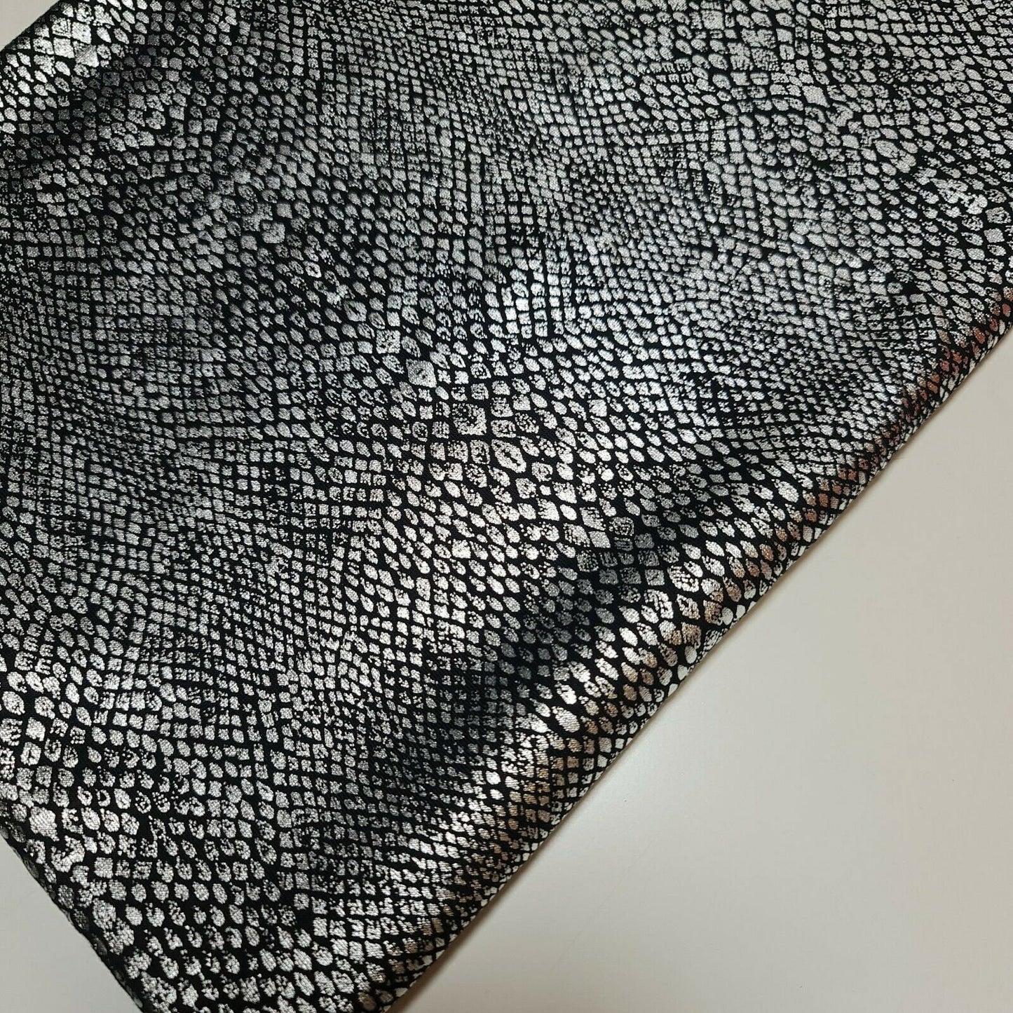 Silver Black Snake Skin Viscose Jersey Fabric Stretch Kids Animal Print 58"