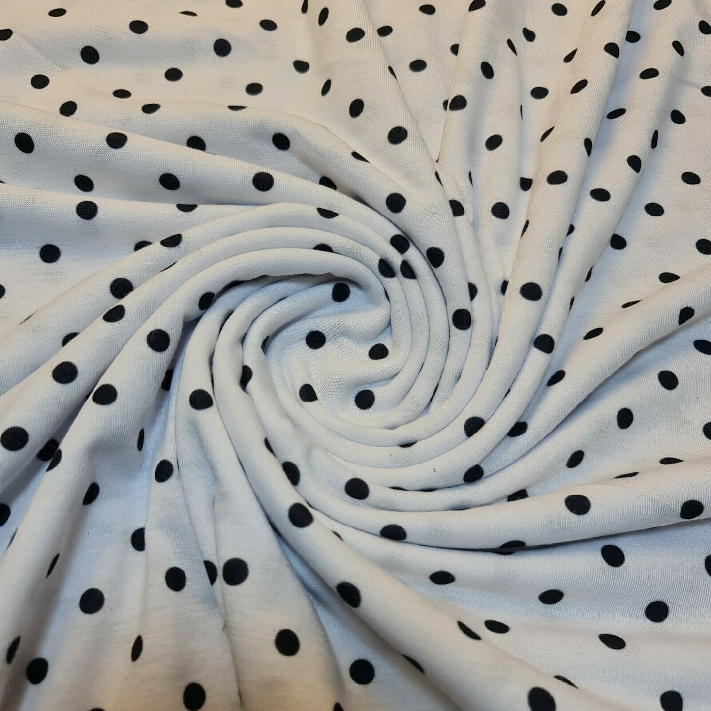 White Pea Spot Cotton Jersey Stretch Knit T Shirt Baby Grow Dress Fabric 58"