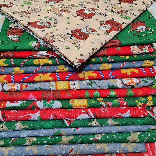 Weihnachtsstoff, XMAS-Drucke und einfarbiger Polycotton-Stoff, Popeline, Kostümfutter