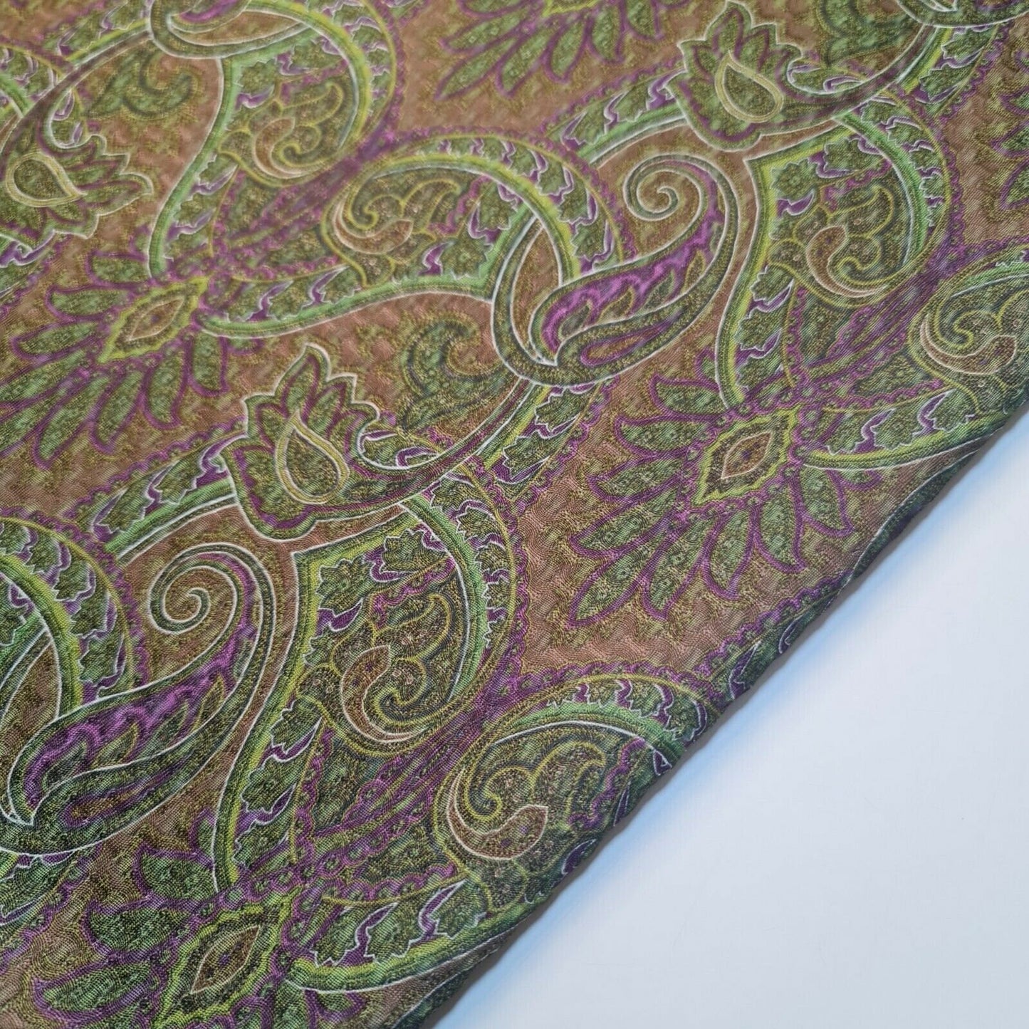 Olive Paisley Print Jersey Fabric ITY Waffle Crepe Stretch Dress Material 58" By The Meter