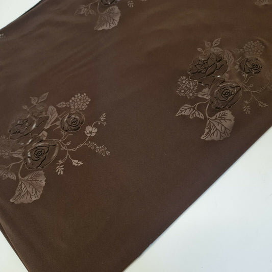 Embossed Rose Flower Brown ITY Stretch Jersey Dress Bodycon Fabric Per Metre 58"