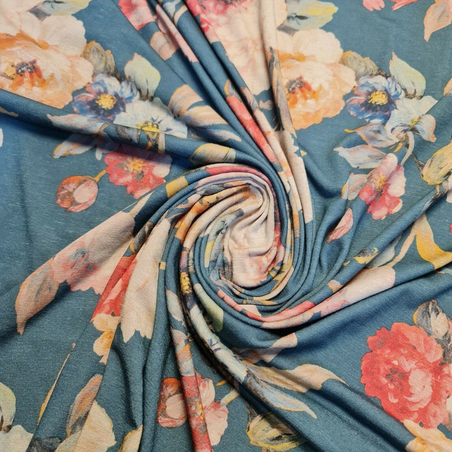 Teal Floral Print Fabric 100% Cotton Fabric Dress Clothing Crafts 58" Metre