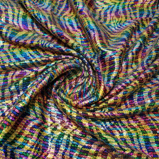 Rainbow Sequin Zebra ZigZag Décor Dress Craft Material Elastane Fabric 58" Meter