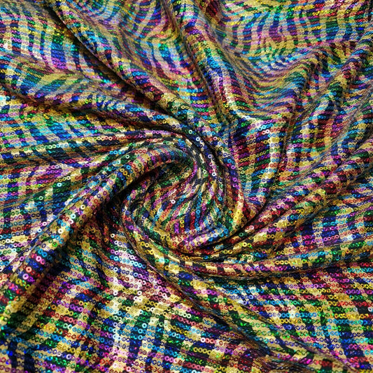 Regenbogen Pailletten Zebra Zickzack Dekor Kleid Handwerk Material Elasthan Stoff 58" Meter