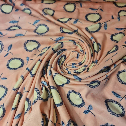 Peach Abstract Floral Viscose Jersey Material Floral Dress Craft T Shirt Fabric 58" Meter