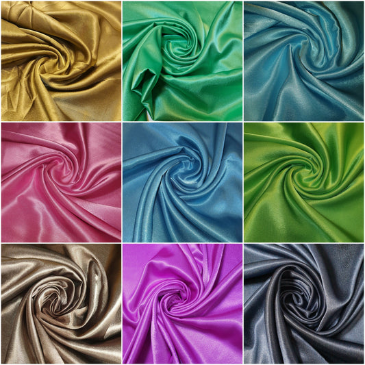 Schlichter seidiger Satinstoff, über 50 Farben, für Kleider, Bastelarbeiten, Hochzeiten, Krepprückenmaterial, 147,3 cm