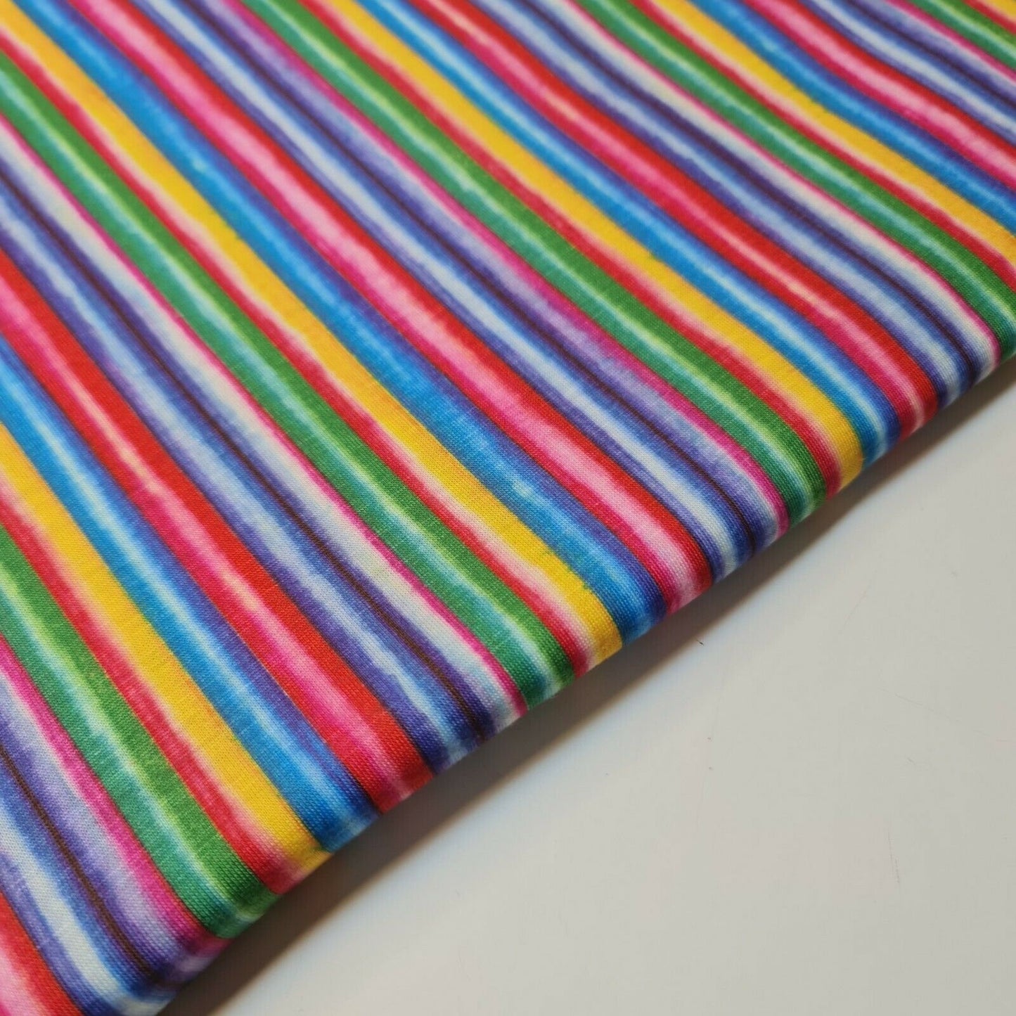 Rainbow Stripe Fabric 100% Cotton Jersey Stretch PRIDE Multi Colour Material 58"