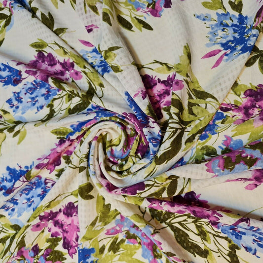 Ivory Crepe Chiffon Floral Print Sheer Spring Dress Craft Fabric By Meter 58"