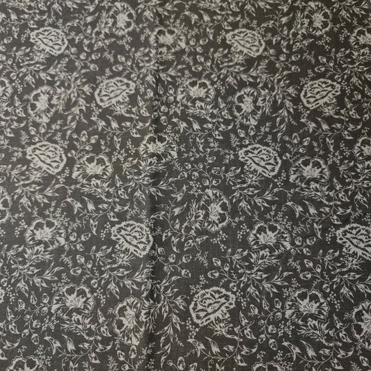 100% Cotton Black Grey Floral Dress Craft Vinatge Fabric 58" By The Meter