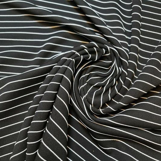 Schwarz gestreifter Scuba-Crêpe-Stoff, Jersey, Kleiderstoff, Bastelstoff, 147,3 cm, Meterware