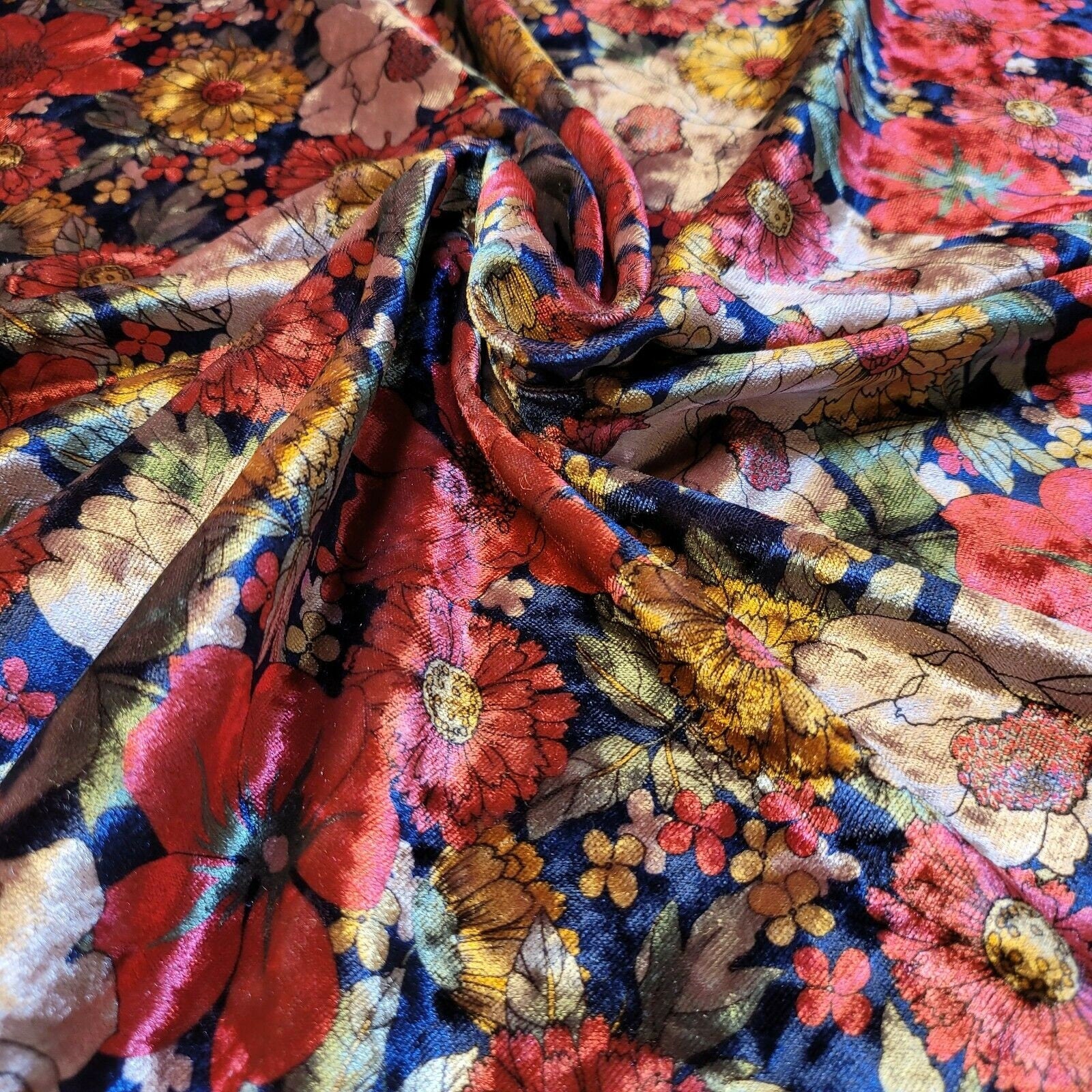 Floral Print Crush Velour Velvet Fabric 58