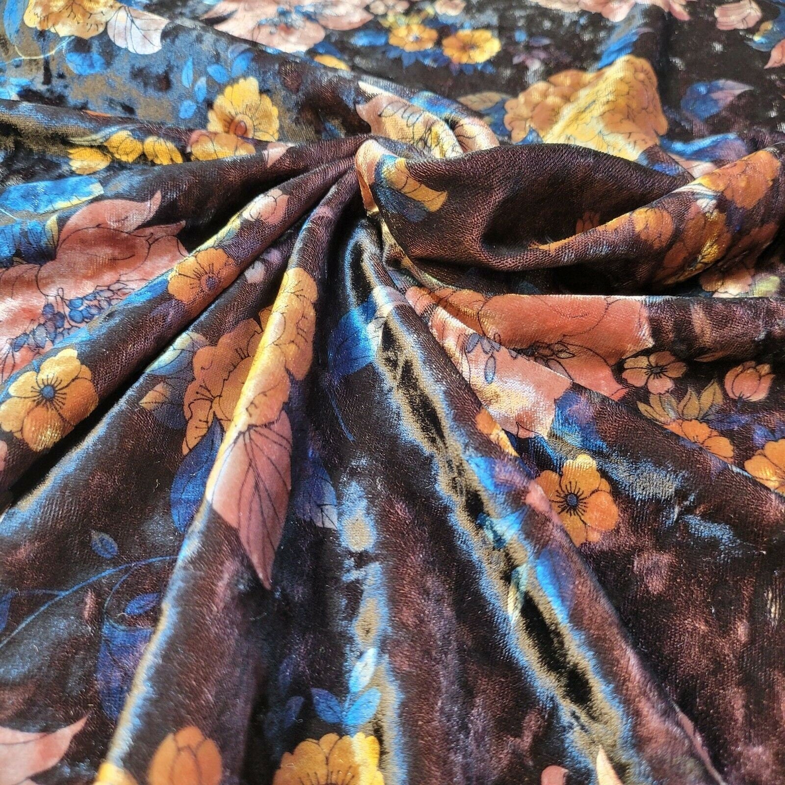 Floral Print Crush Velour Velvet Fabric 58