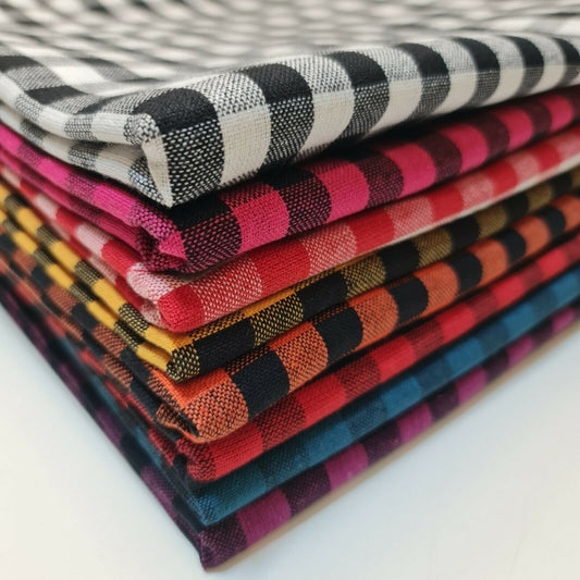 100% Cotton Linen Gingham 1/4" Khadi Soft Handloom Fabric Dress Craft Quilting Material 42" By Meter