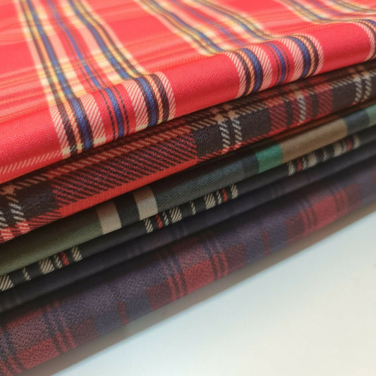 Tartan Checks Xmas Print Crepe ITY Jersey Stoff Kleid Handwerk Stretch 58" Meter