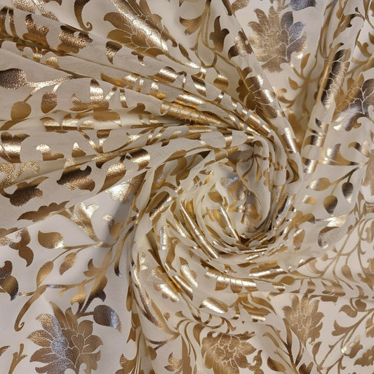 Floral Gold Foil Print Sheer Moss Crepe Dress Craft Drape Fabric Material 44"