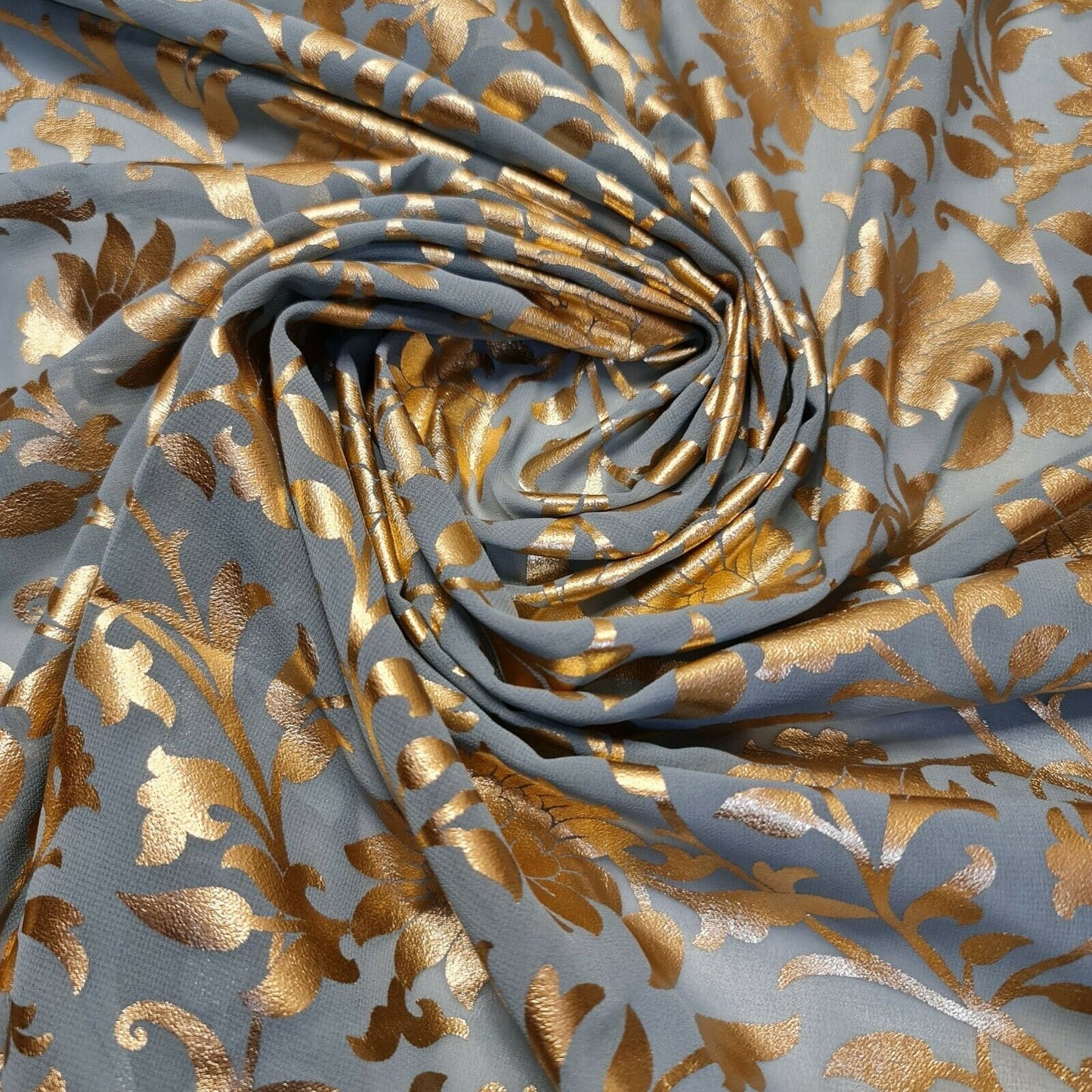 Floral Gold Foil Print Sheer Moss Crepe Dress Craft Drape Fabric Material 44"