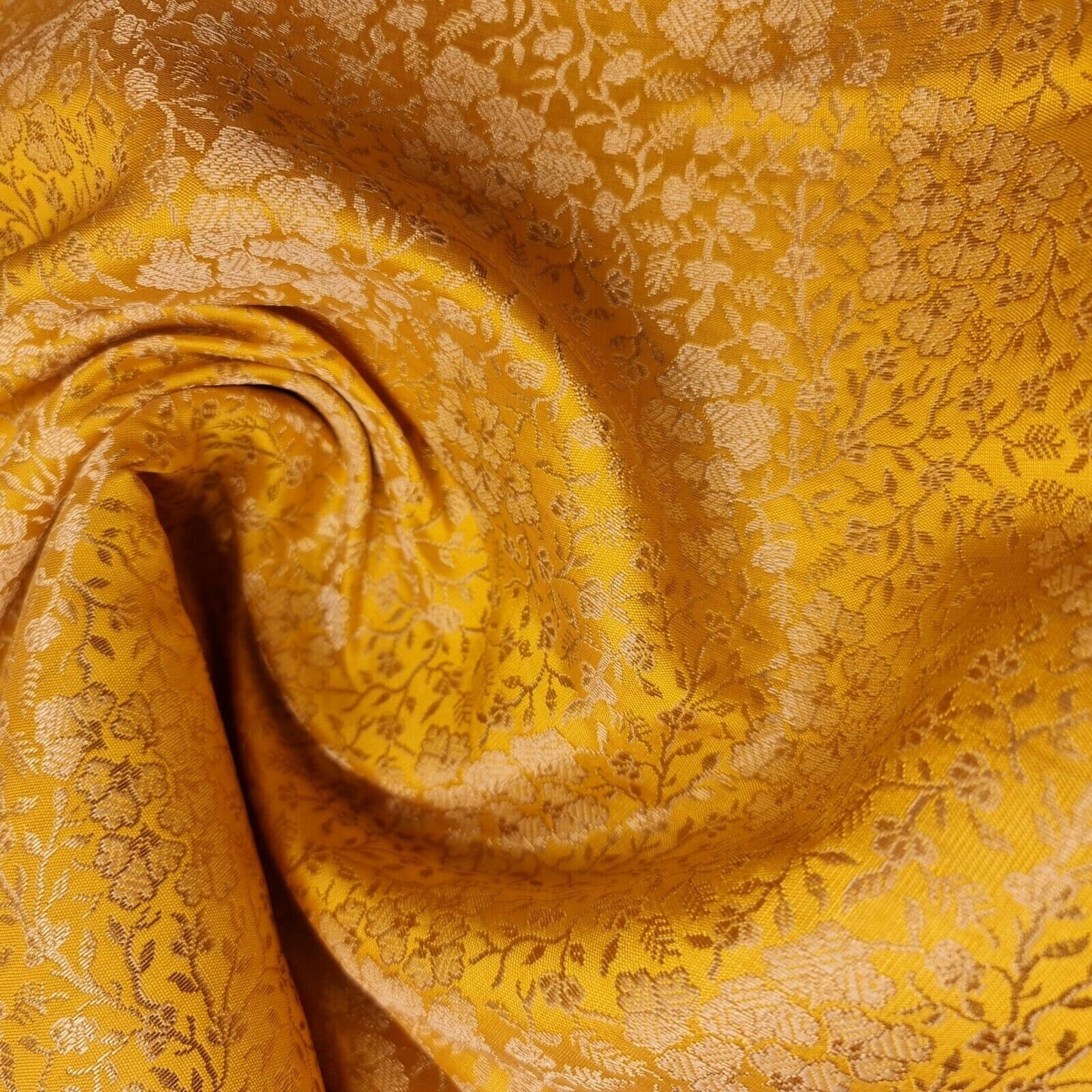 Ornamental Floral Pastels Gold Metallic Print Indian Brocade Fabric Design 44"