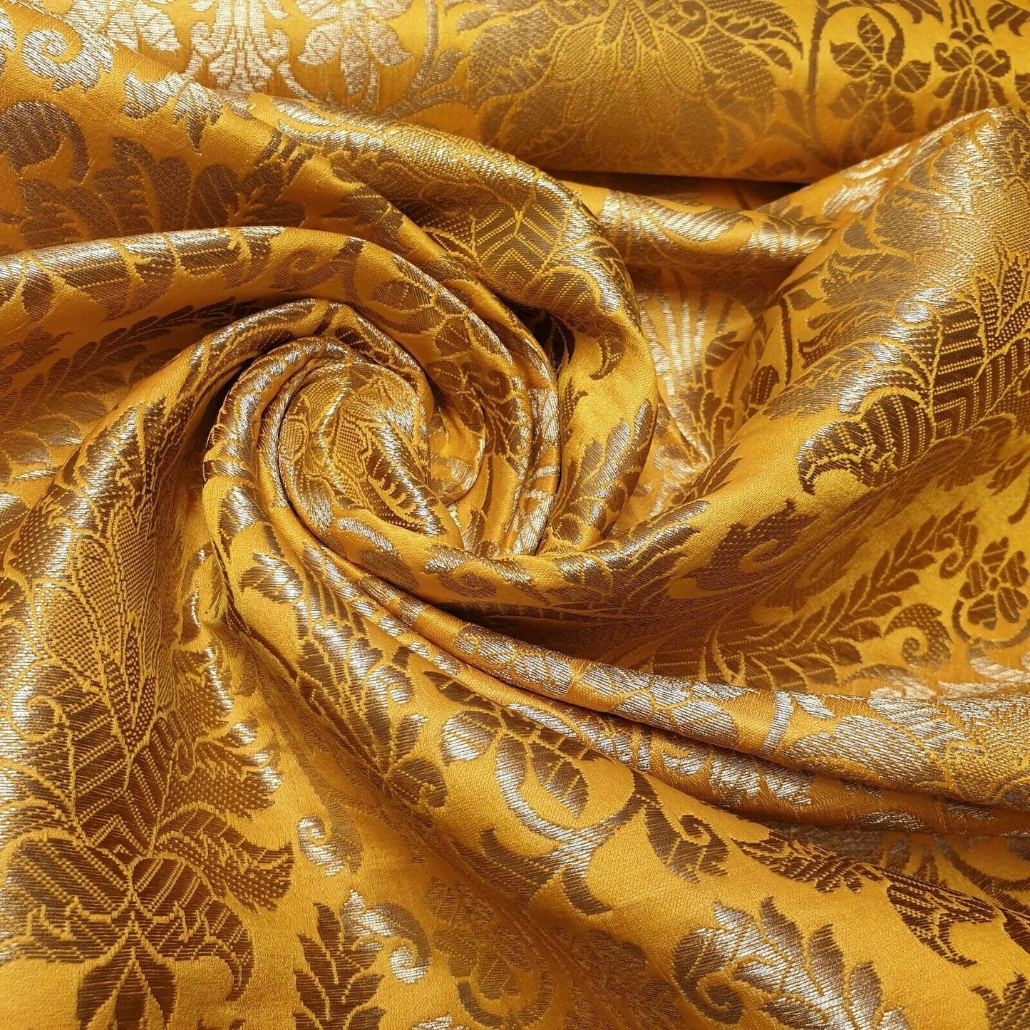 Ornamental Floral Gold Metallic Print Indian Banarasi Brocade Fabric Design-E TS