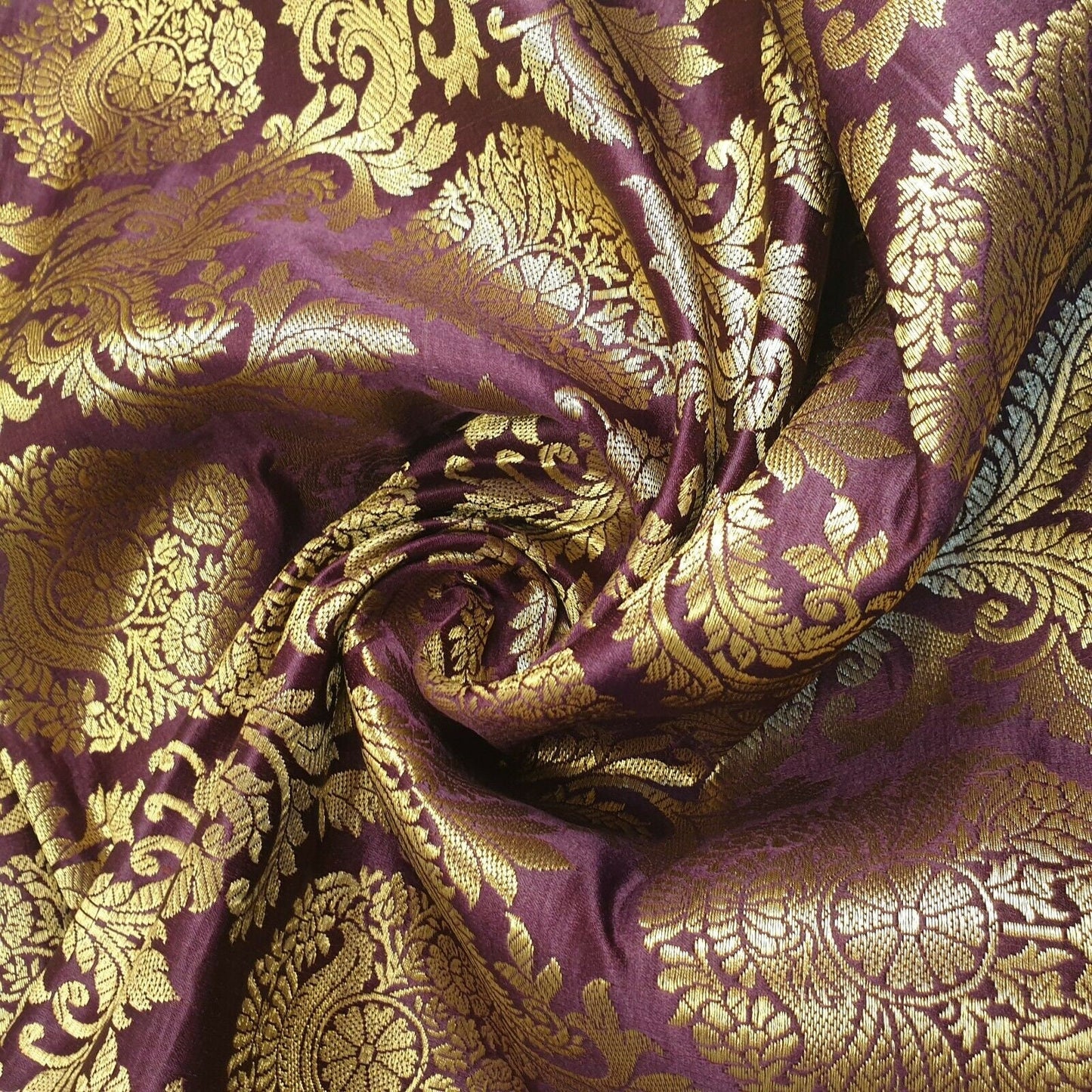 Ornamental Floral Gold Metallic Print Indian Banarasi Brocade Fabric Design-B TS