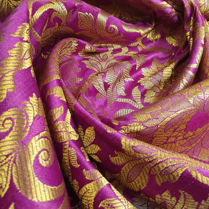 Ornamental Floral Gold Metallic Print Indian Banarasi Brocade Dress Fabric D 44"