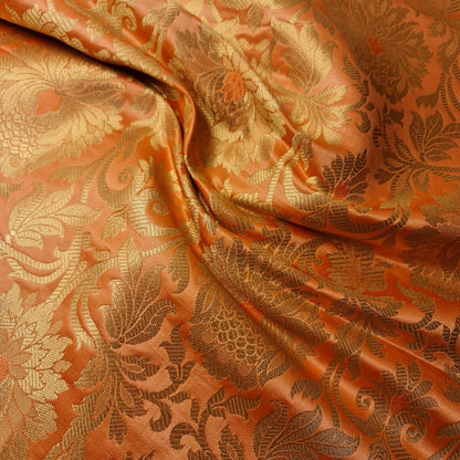 Ornamental Floral Gold Metallic Print Indian Banarasi Brocade Dress Fabric D 44"