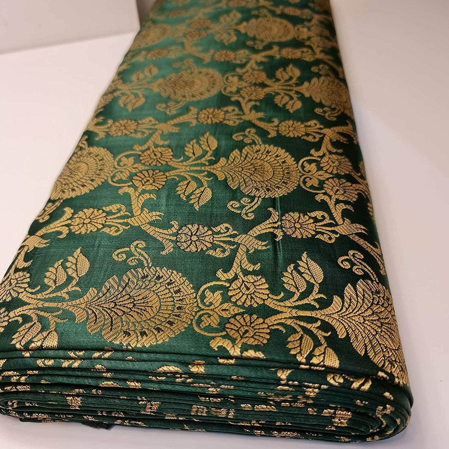 New Prints Ornamental Floral Gold Metallic Print Indian Banarasi Brocade Fabric