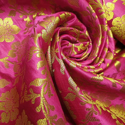 Indian Ornamental Floral Gold Metallic Print Banarasi Brocade Dress Fabric C 44"