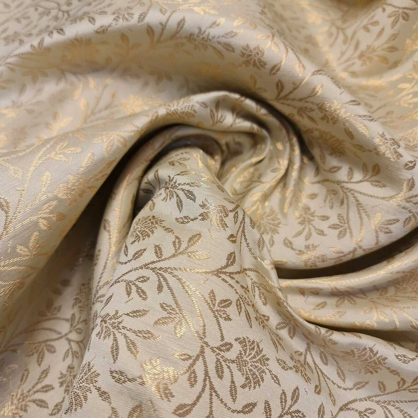Floral Gold Metallic Indian Banaras Brocade Waistcoat Dress Curtain Fabric 58"